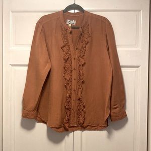 Pilcro linen blouse with fringed ruffle detail.